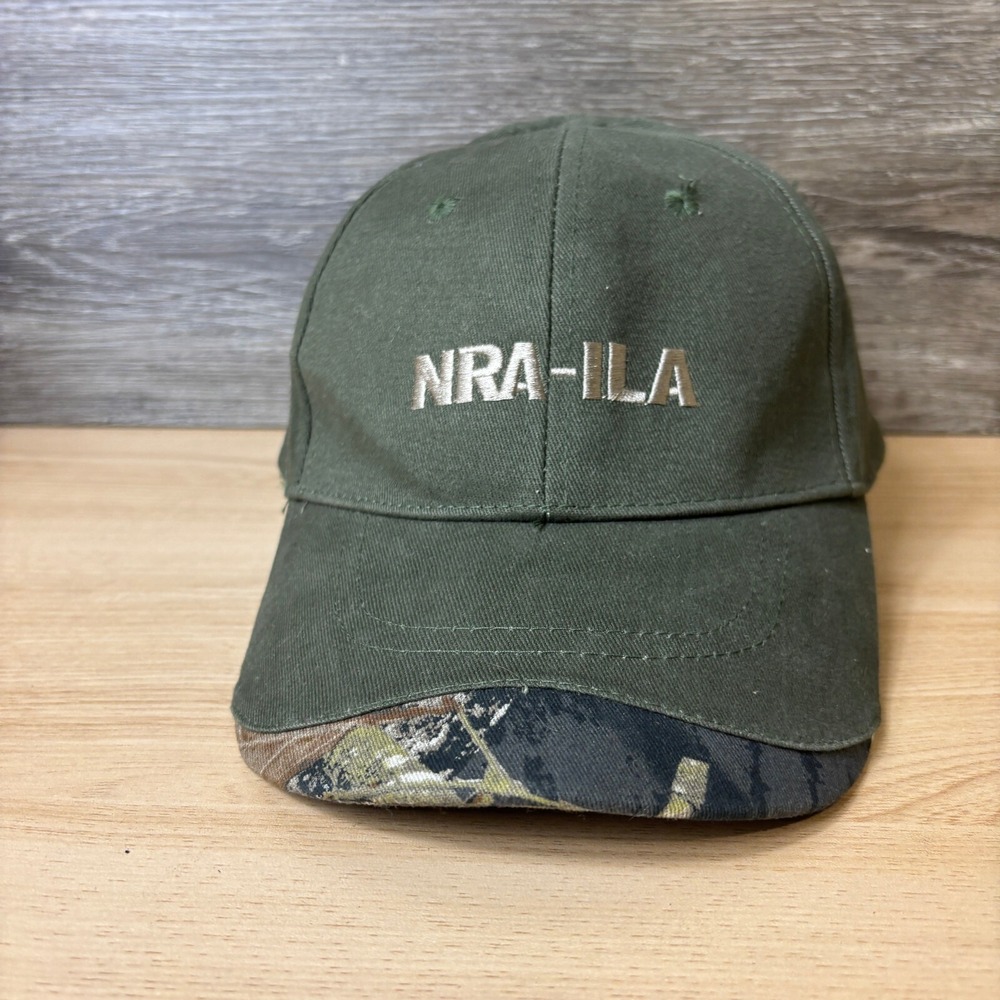 NRA ILA Hat Cap Strap Back Green Camo Camouflage Adjustable